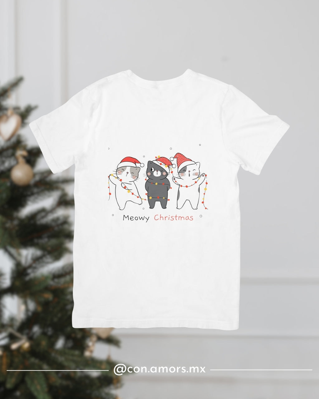 Camiseta Navideña de Manga Corta – Meowy Christmas