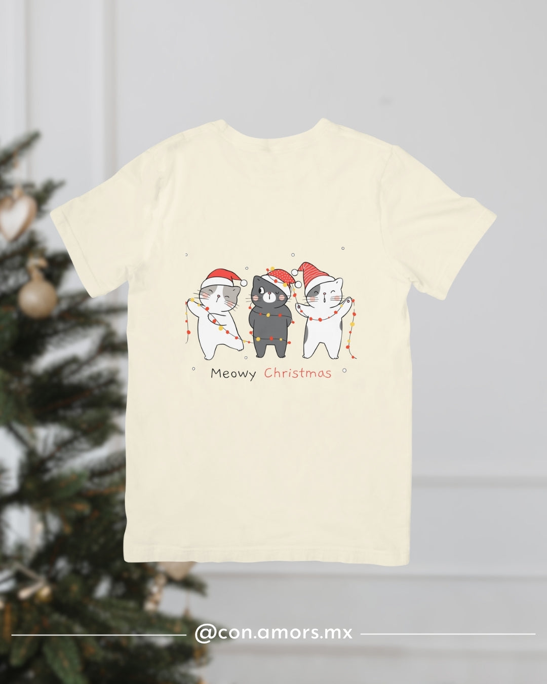 Camiseta Navideña de Manga Corta – Meowy Christmas