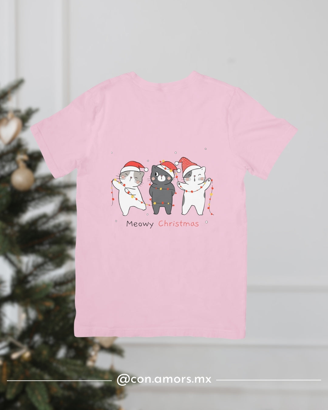 Camiseta Navideña de Manga Corta – Meowy Christmas