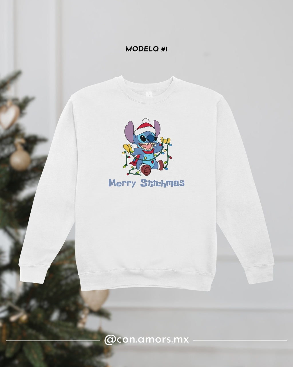 Sudadera Navideña de Cuello Redondo - Merry Stitchmas