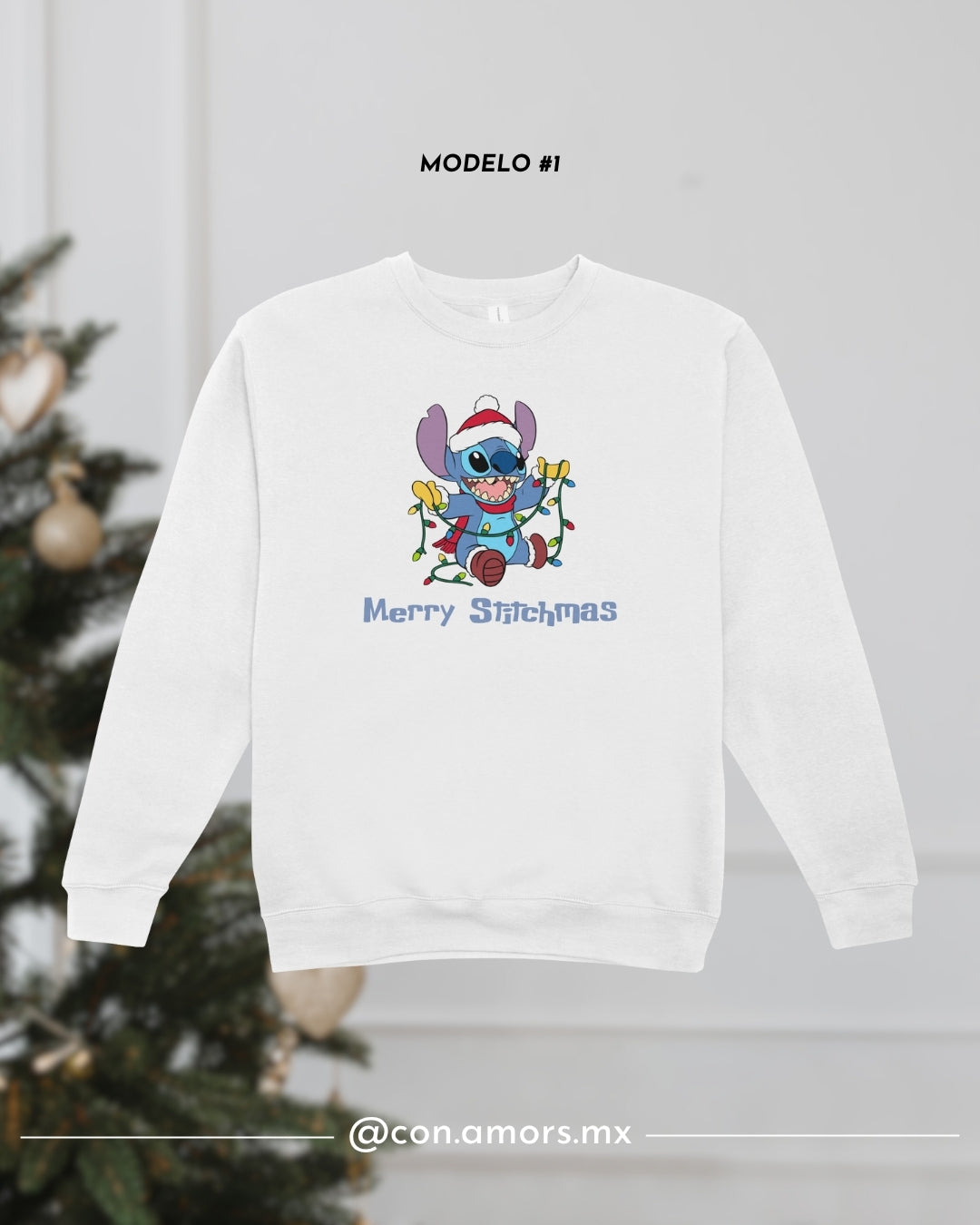 Sudadera Navideña de Cuello Redondo - Merry Stitchmas