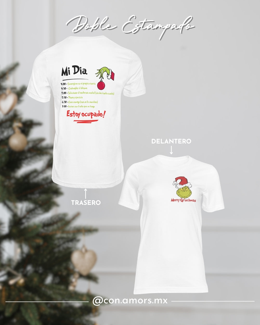 Camiseta Navideña de Manga Corta – Doble Estampado Grinch