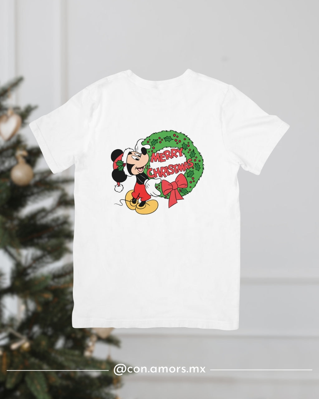 Camiseta Navideña de Manga Corta – Merry Christmas Mickey Corona