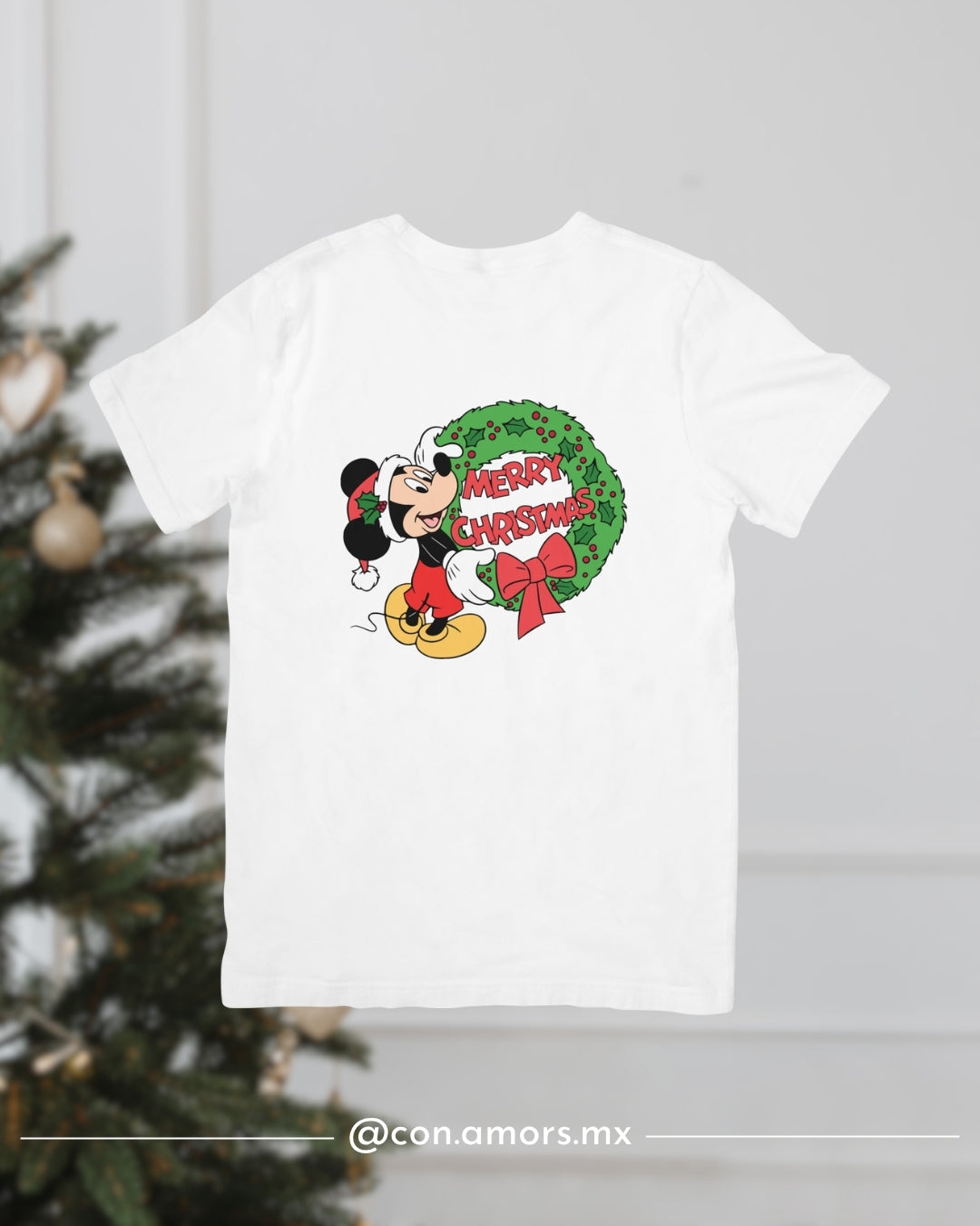 Camiseta Navideña de Manga Corta – Merry Christmas Mickey Corona