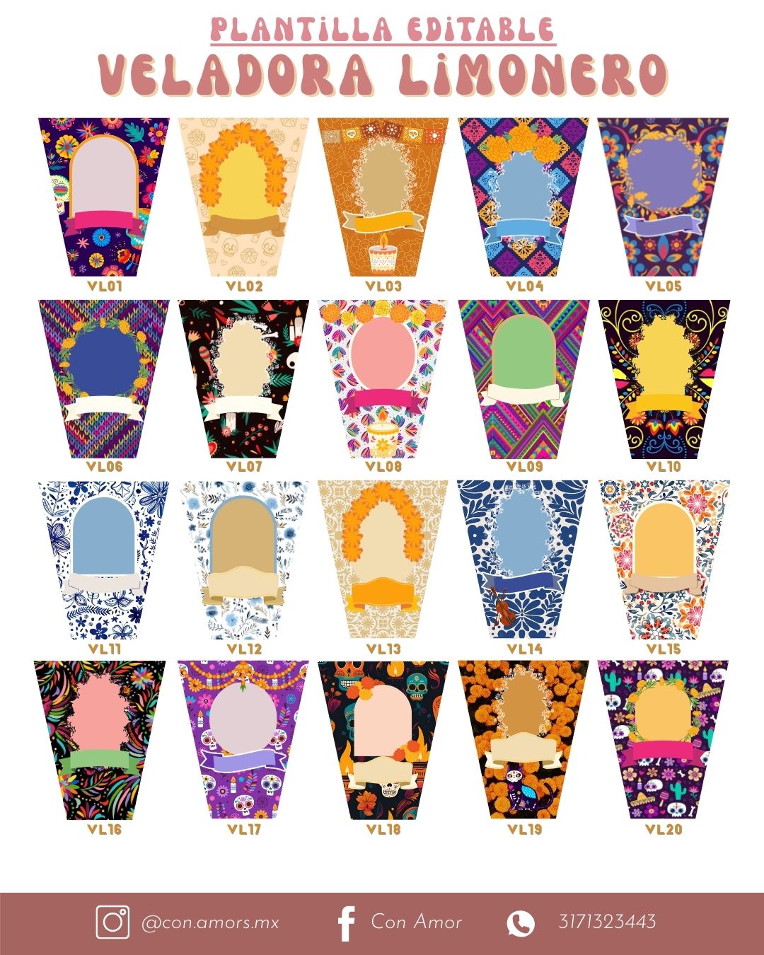 Plantilla de Veladoras Día de Muertos – Editable en Canva