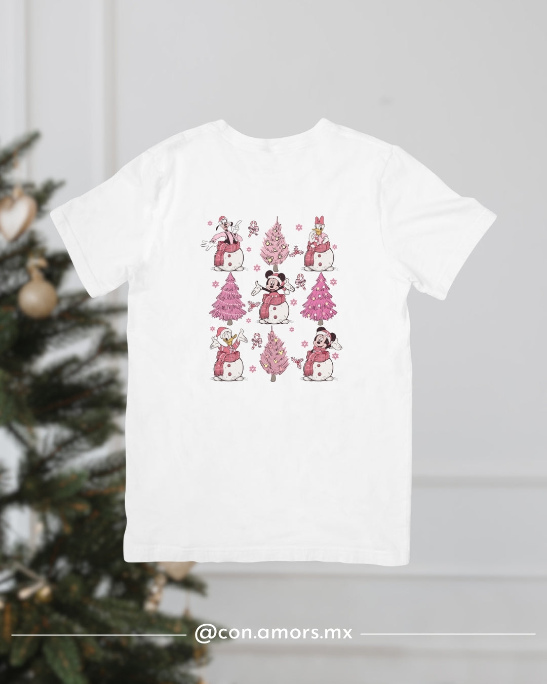 Camiseta Navideña de Manga Corta – Pinos Rosa Disney