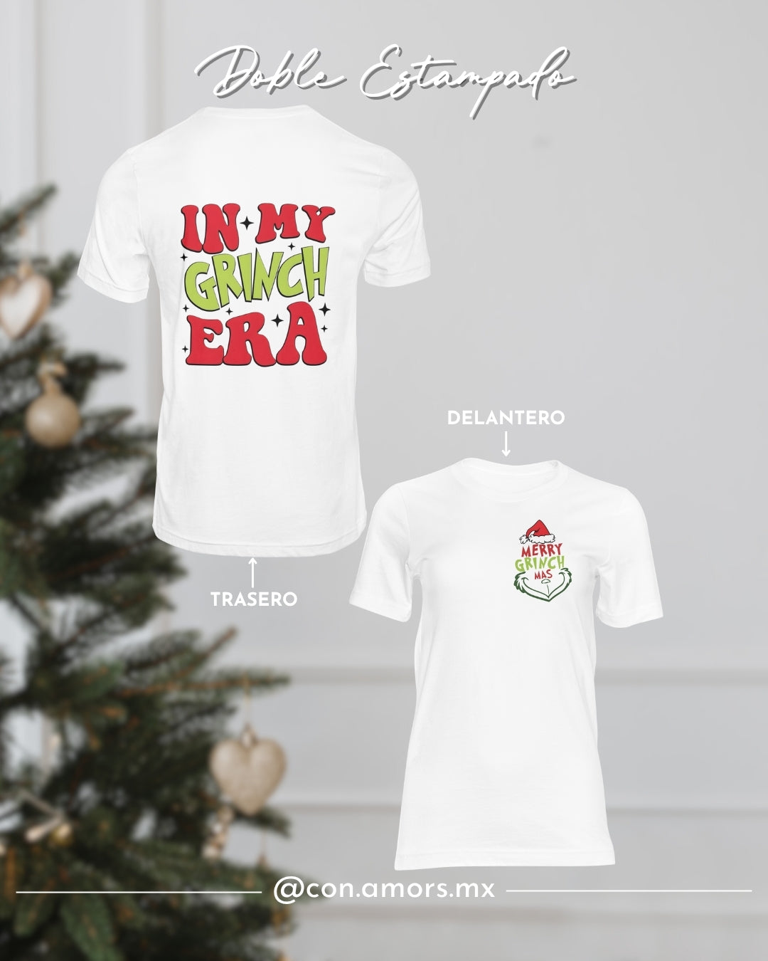 Camiseta Navideña de Manga Corta – Doble Estampado Grinch