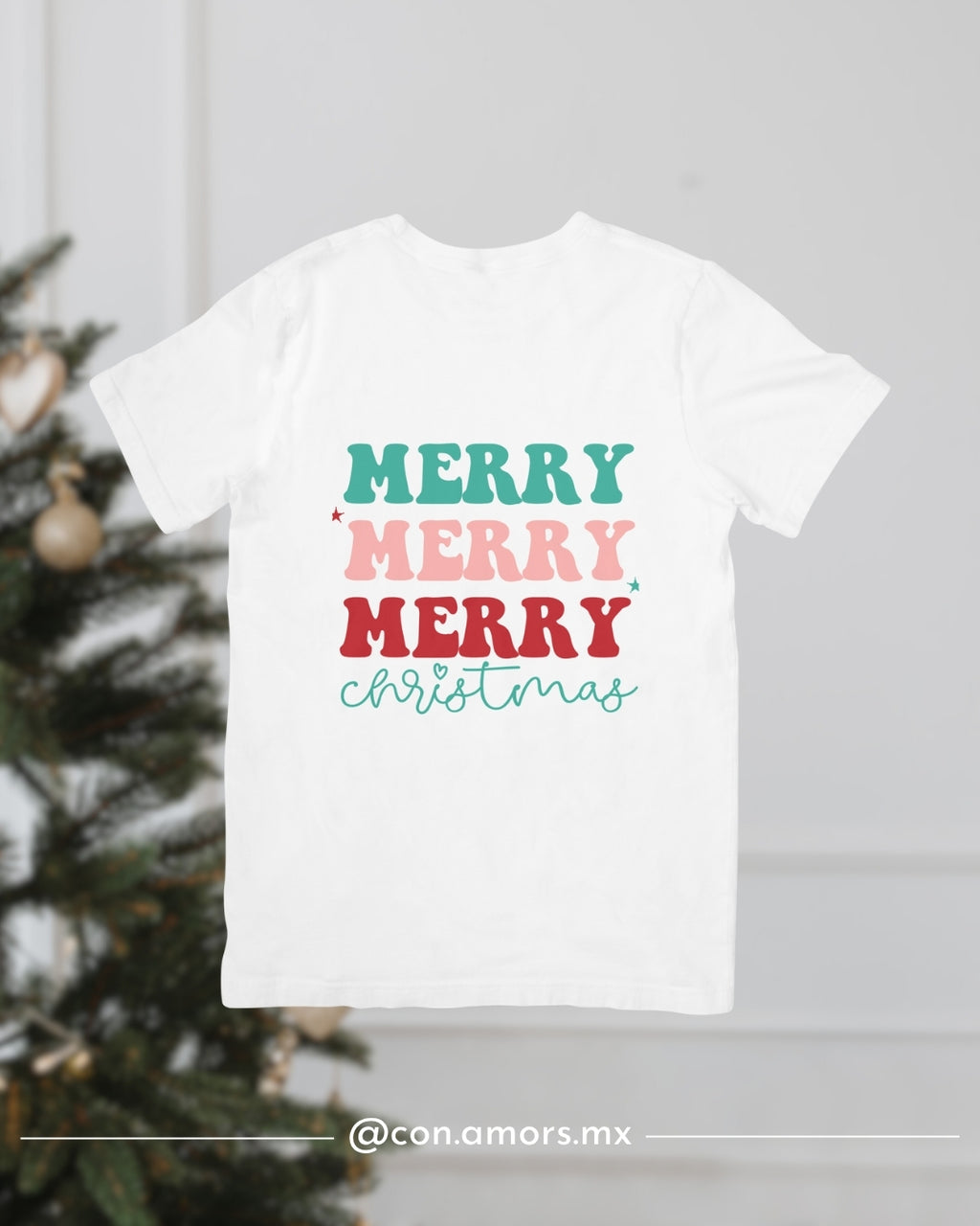 Camiseta Navideña de Manga Corta – Merry Merry Merry