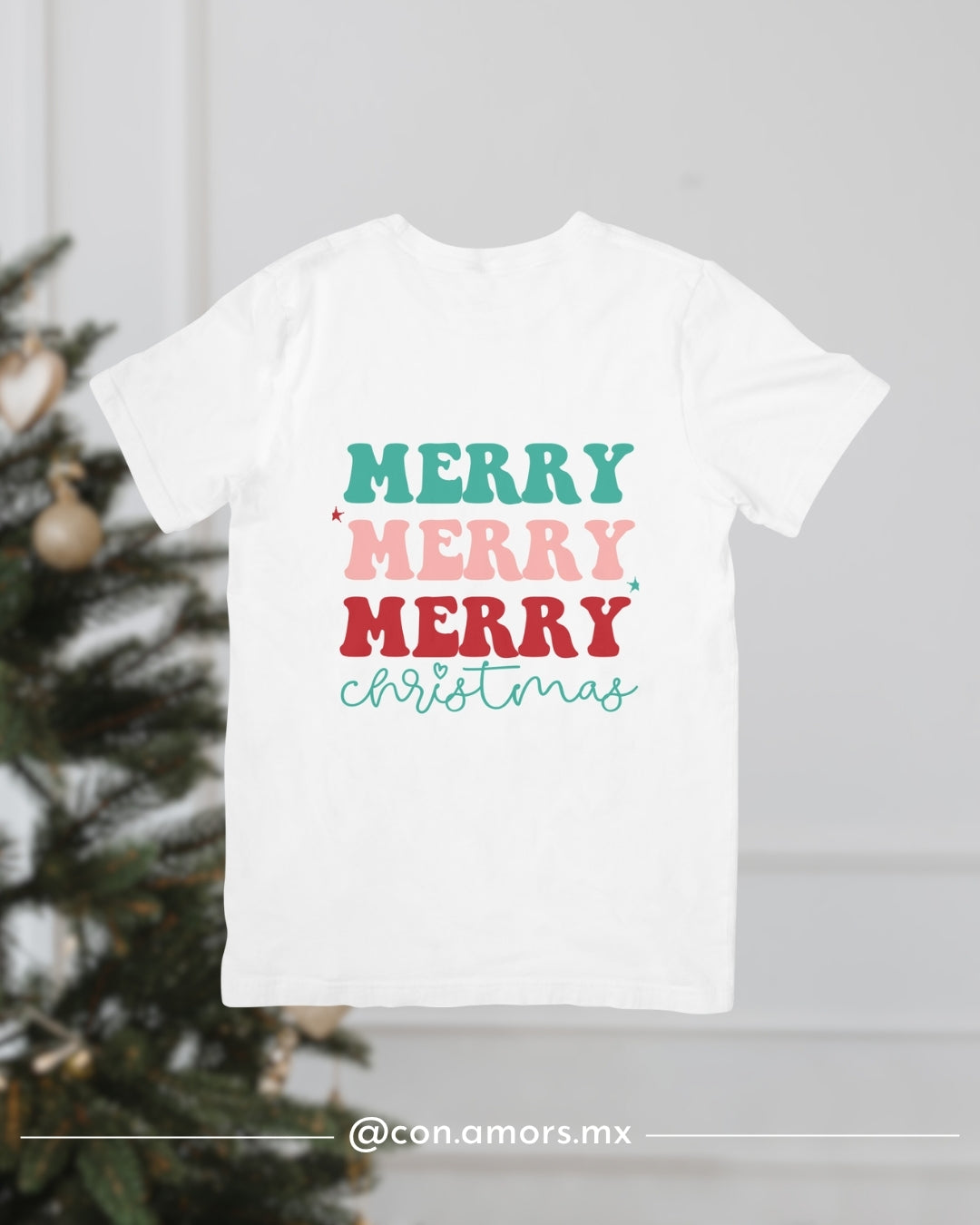 Camiseta Navideña de Manga Corta – Merry Merry Merry