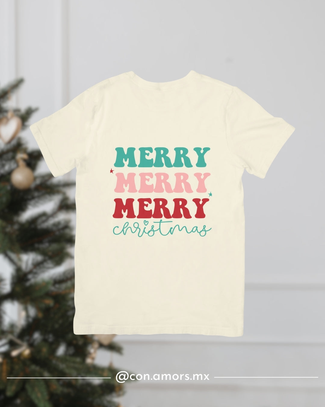 Camiseta Navideña de Manga Corta – Merry Merry Merry