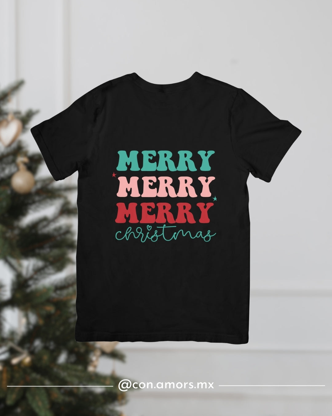 Camiseta Navideña de Manga Corta – Merry Merry Merry