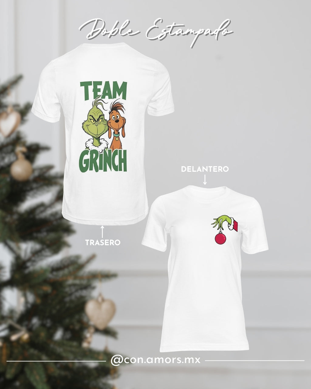 Camiseta Navideña de Manga Corta – Doble Estampado Grinch